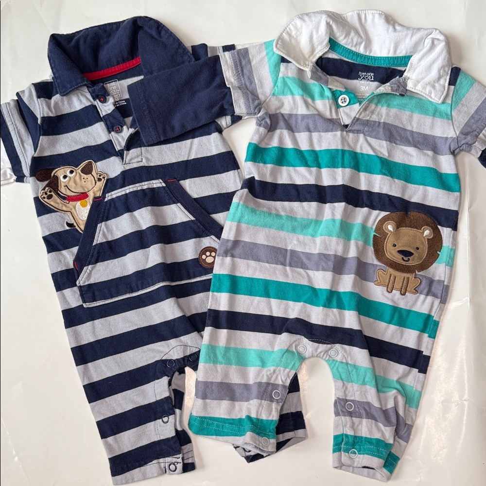 Carter's Navy and Teal Striped Bodysuits 3 month